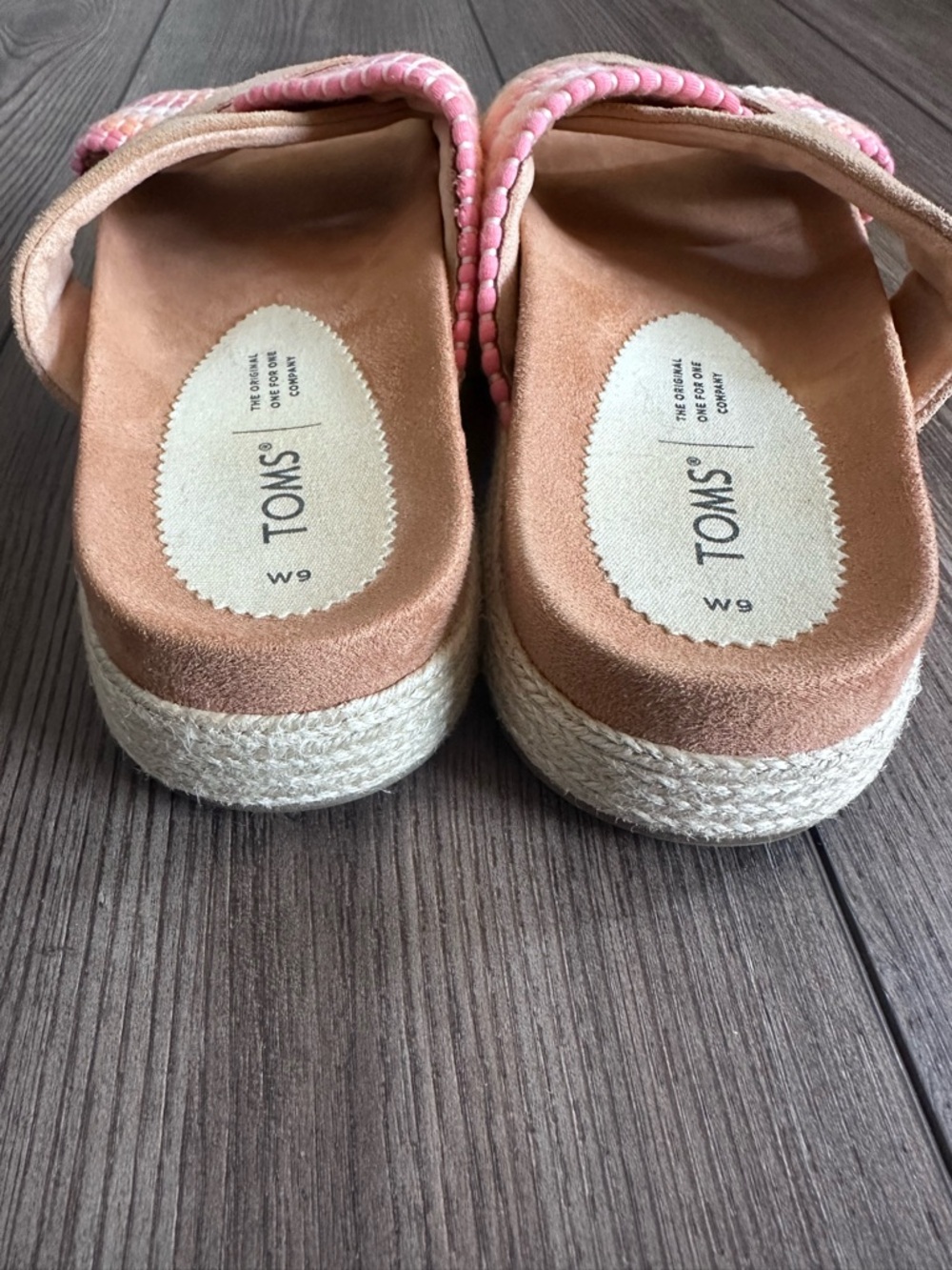 TOMS Woven Slide Sandals Women’s 9 Tan Pink Striped Comfort Slip On EUC - Picture 9 of 11